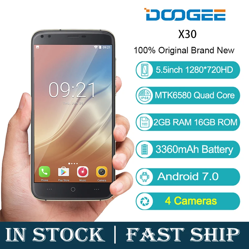 Doogee X30 четыре камеры мобильного телефона 8MP/8MP + 5mp/5mp 3G Android 7.0 смартфон 2 ГБ