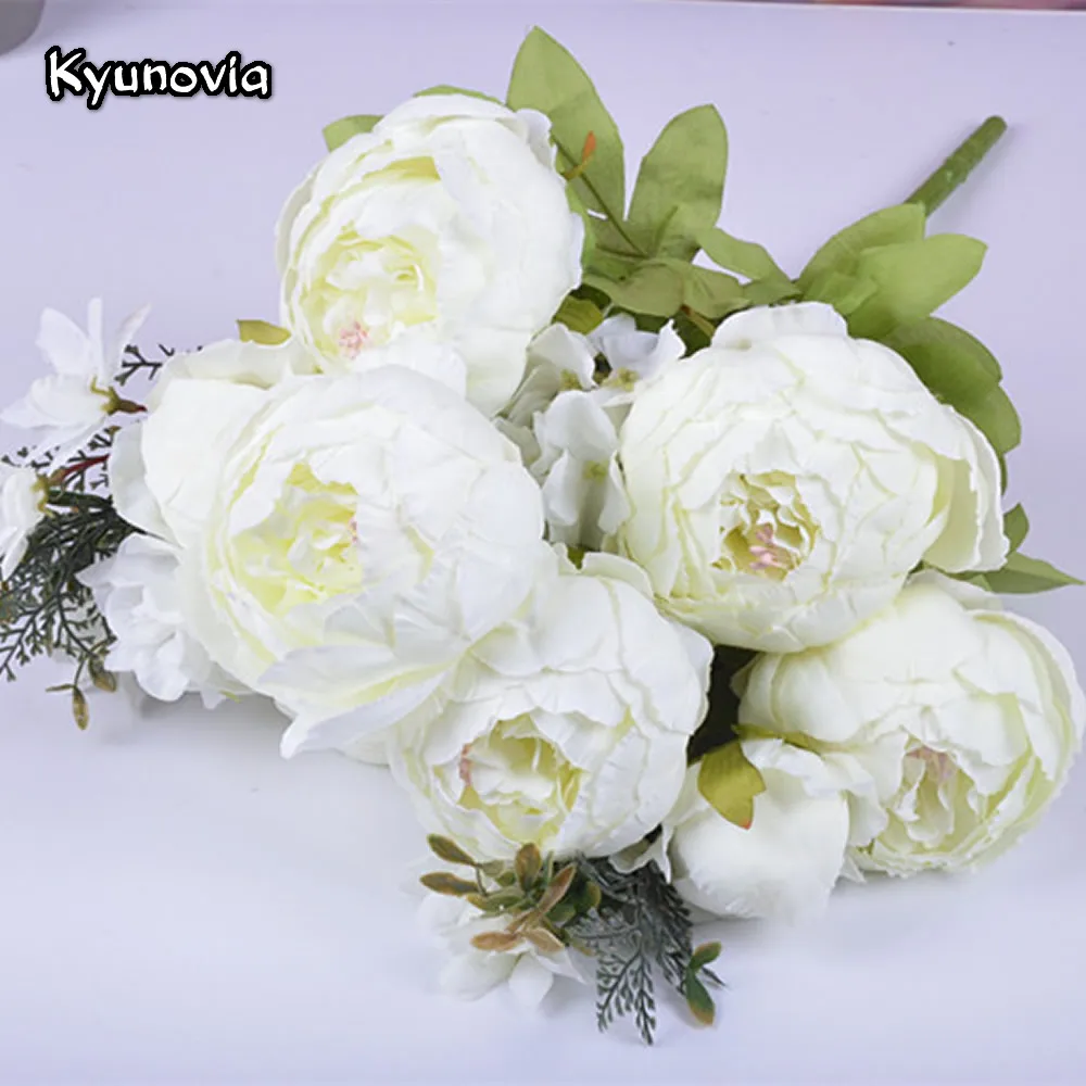 Kyunovia Artificial Flowers Vintage Champagne Blush Peony Silk for DIY Rustic Bridal Bouquet Wedding Home Party Deco H03 | Дом и сад