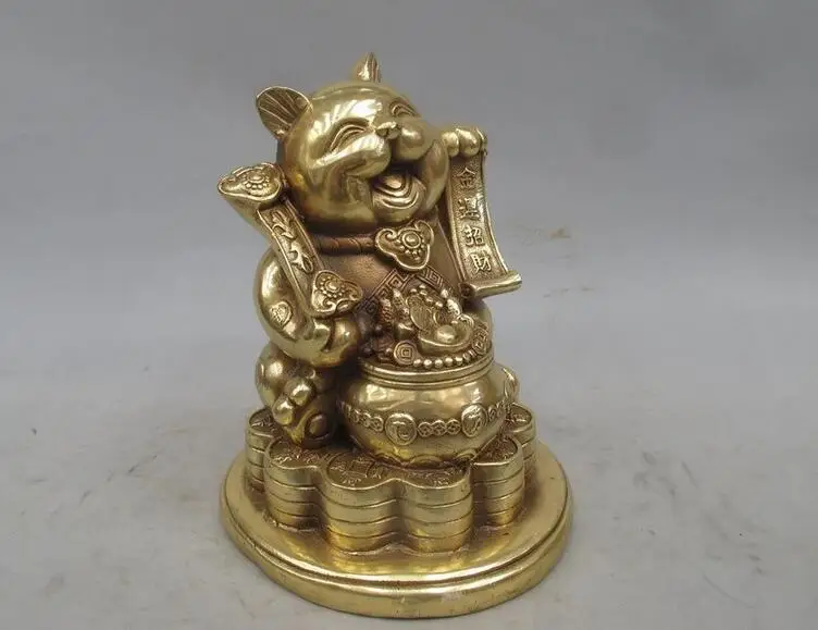 9.5" China Feng shui RuYi Pure Brass Copper To attract wealth Cat pussy statue | Дом и сад
