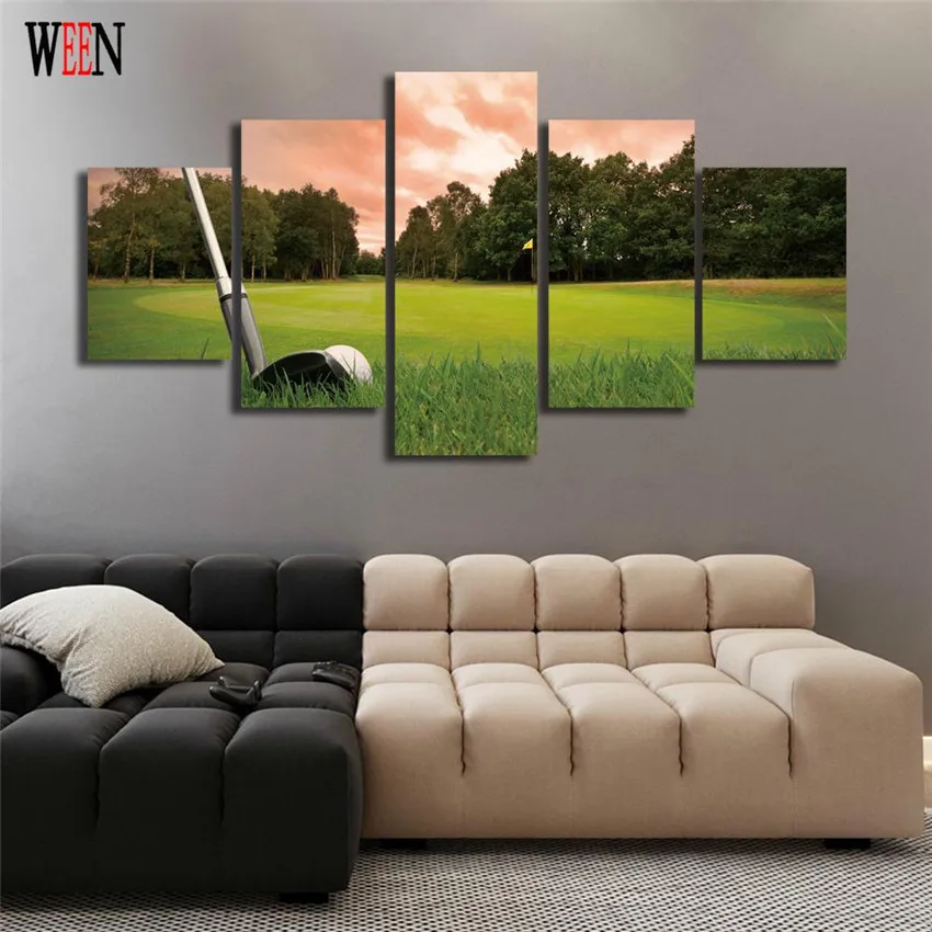 WEEN HD печать на поле для гольфа 5 панелей настенные картины растягивающиеся и