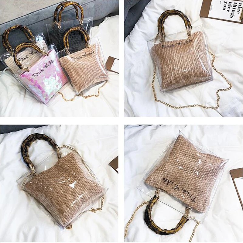 Женская прозрачная сумка из ПВХ с цепочкой новейшего дизайна|Сумки ручками| |