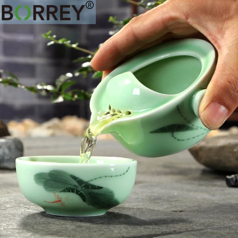 Дорожный чайный сервиз BORREY Celadon Gaiwan набор из китайского фарфора чайная чашка