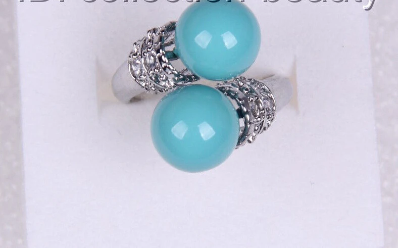 

Hot selling>@@ A> >>>stunning big 10mm round blue south sea shell pearl ring m607 # # -Bride jewelry free shipping
