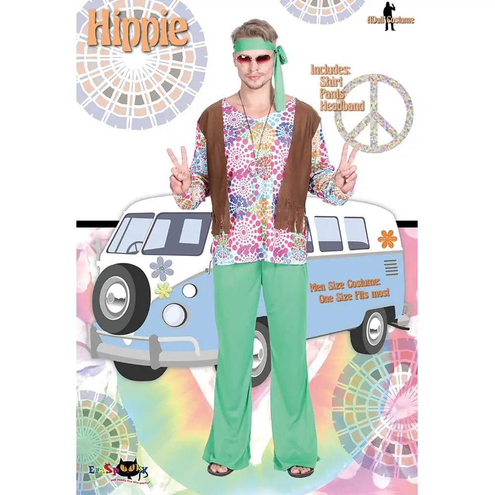Eraspooky 70s ретро цветочные мужские хиппи косплей Любовь и мир Хэллоуин костюм для