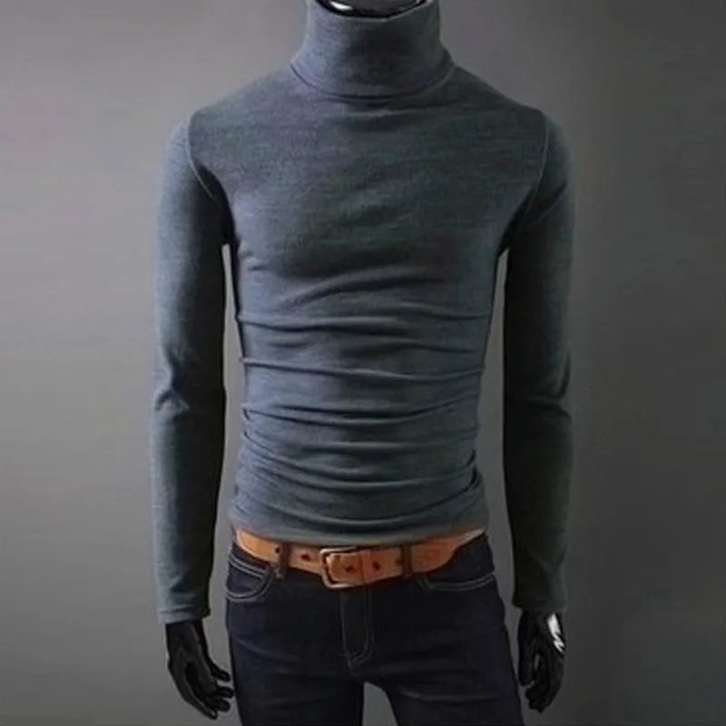 

Mens Turtleneck Sweaters 2018 New Autumn Casual Male Pullover Long Sleeve Black Solid Knitwear Bottoming Shirt Slim Fit Sweater