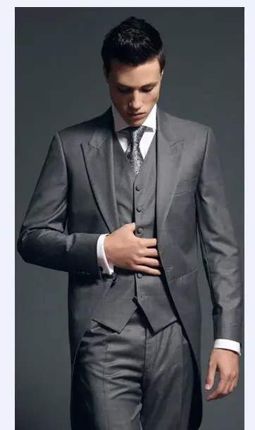 Последний дизайн пальто брюки серый итальянский мужской фрак Slim Fit 3 шт смокинг на