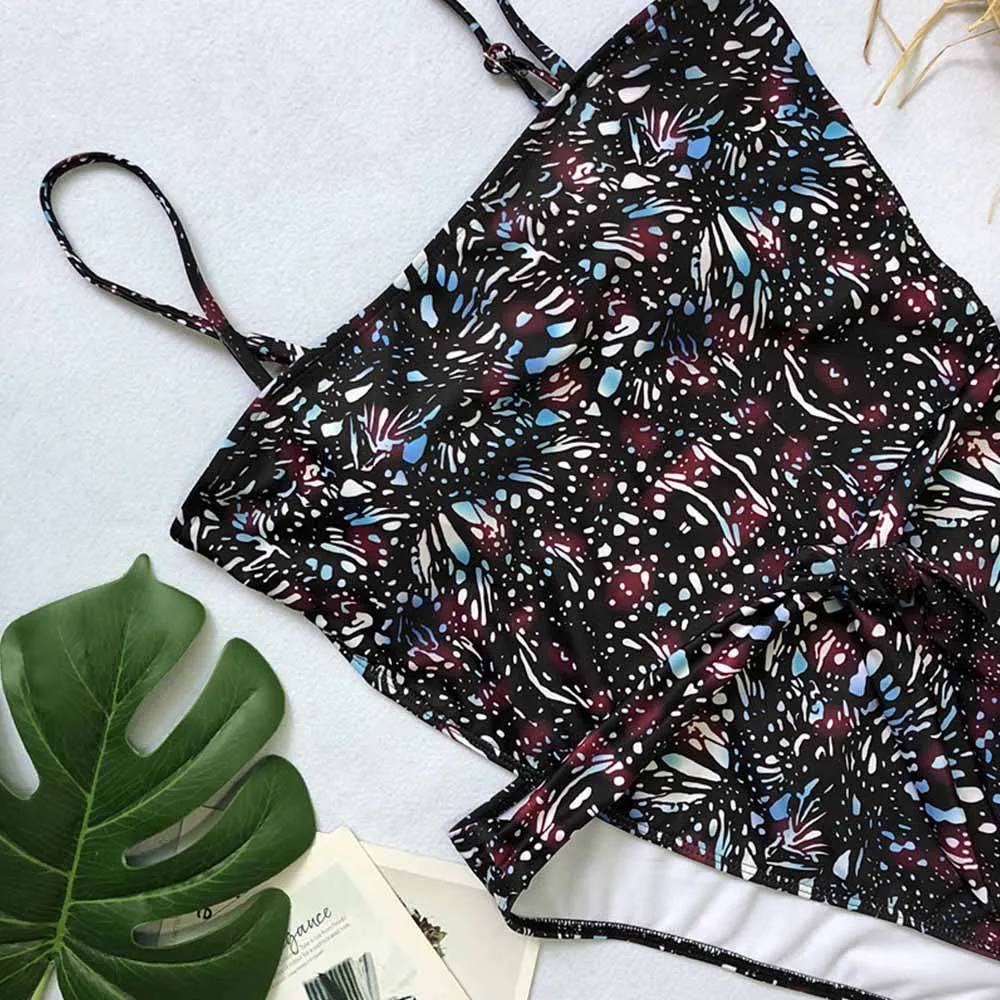 FS One Piece Print Womens Swimsuits Bandeau Bikini Plus Size Solid Swimwear Push Up Bow Tie Sexy Bathing Suits Monokini | Спорт и