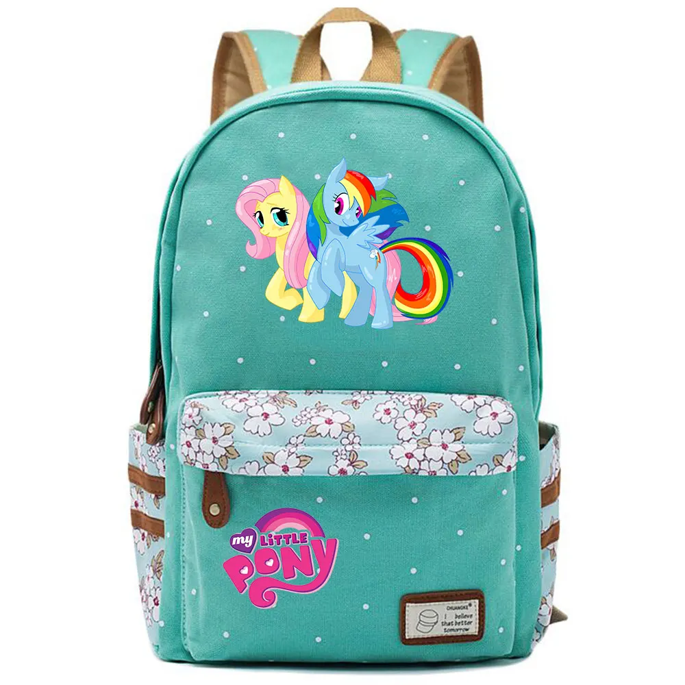 703CHK-27 Kawaii My Little Pony Rainbow Dash Pinkie Pie с цветами в горошек, школьная сумка для мальчиков и девочек, женский рюкзак, Подростковый холщовый женский рюкзак - Цвет: 703CHK-27