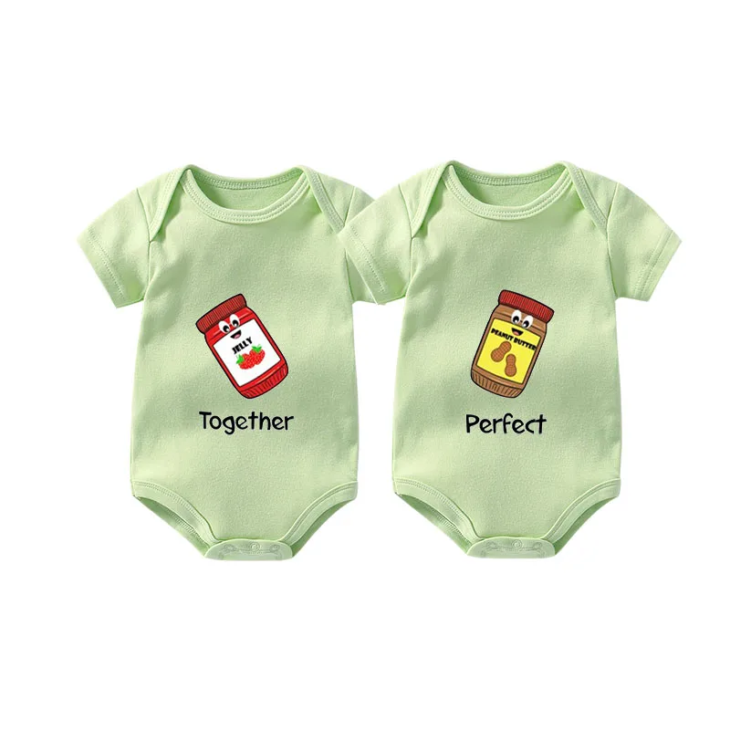 2019 Ysculbutol twins strawberry jam together and peanut butter perfect baby bodysuit customized boy girl clothes | Детская одежда и