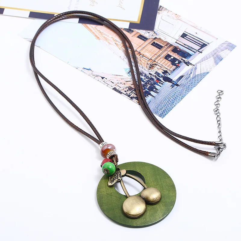 Винтажные Модные женские ботинки Длинное колье Коренастый вишня кулон Ретро