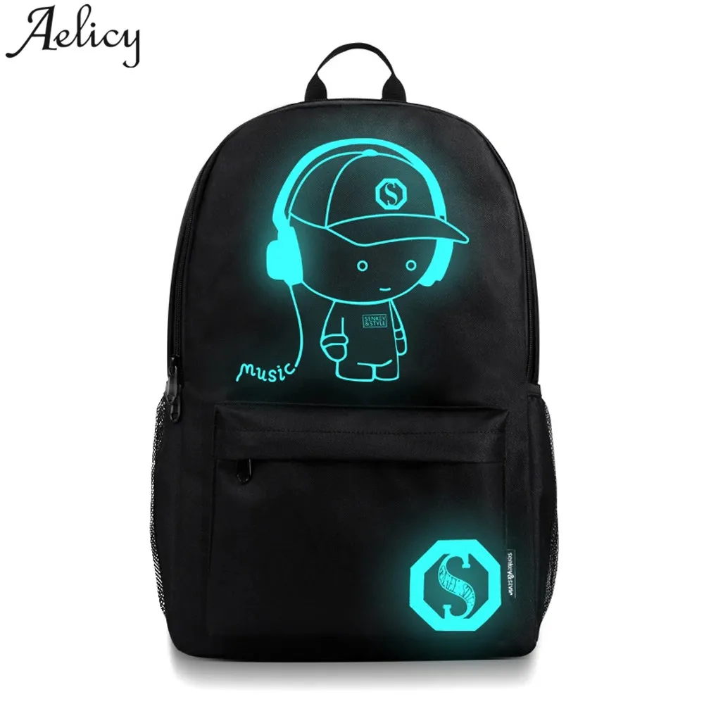 Унисекс Рюкзак Aelicy с фосфоресцирующим мультяшным рисунком для мужчин и женщин
