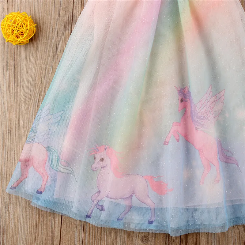 Unicorn Dresses For Baby Girls Kids Elegant Flower Girl Mesh Sleeveless Printing Tulle Party Pageant Dress Sundress Clothing | Детская