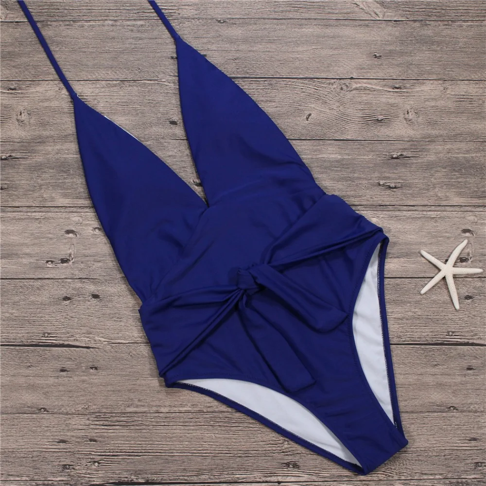 2018 New Sexy Solid One Piece Swimsuit Women Swimwear Beach Bodysuit Bandage Cut Out Wear Bathing Suit plus size | Спорт и
