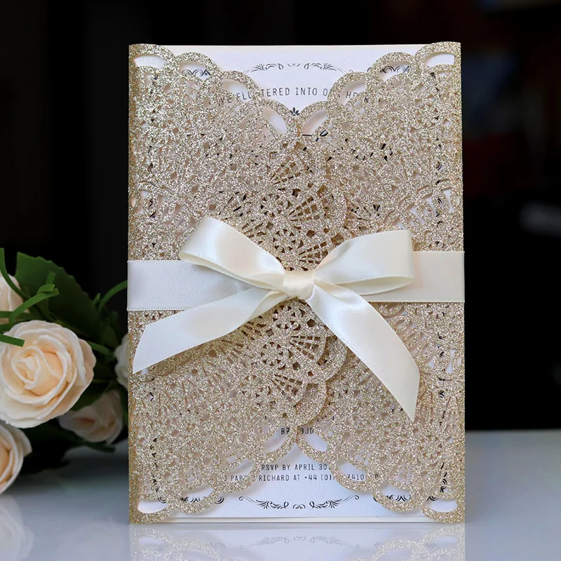 100 шт. блестящие кружевные открытки с лентой