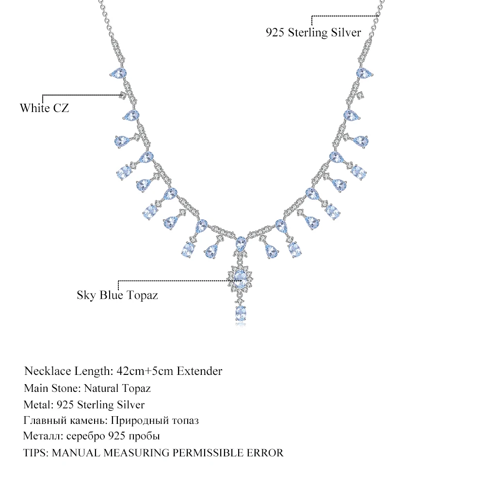 GEM'S BALLET 14.6Ct Natural Sky Blue Topaz Gemstone 100% 925 Sterling Silver Wedding Bridal Necklace For Women Fine Jewelry | Украшения