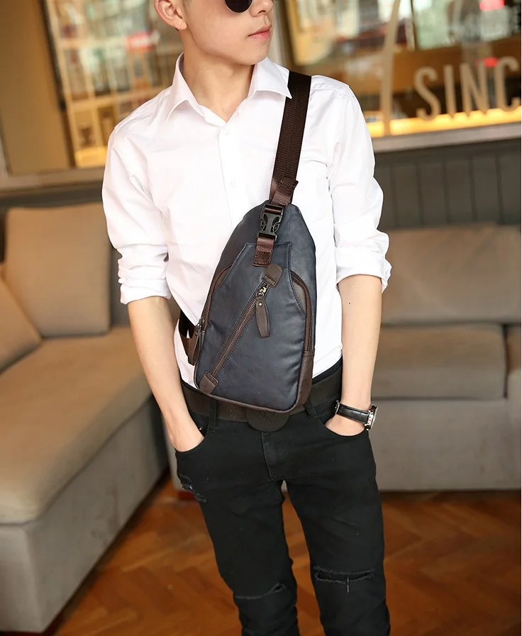 

Men Travel Chest Bag Casual Male Pack Handbags Messenger Crossbody Bag Fashion Single Shoulder Bag PU Leather Masculina CH02