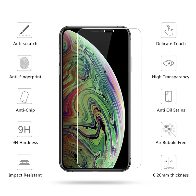 5pcs Screen protector Tempered Glass for IPhone X XR XS Max 8 7 6 6S Plus 5 5S SE Protector Film Phone Protective | Мобильные