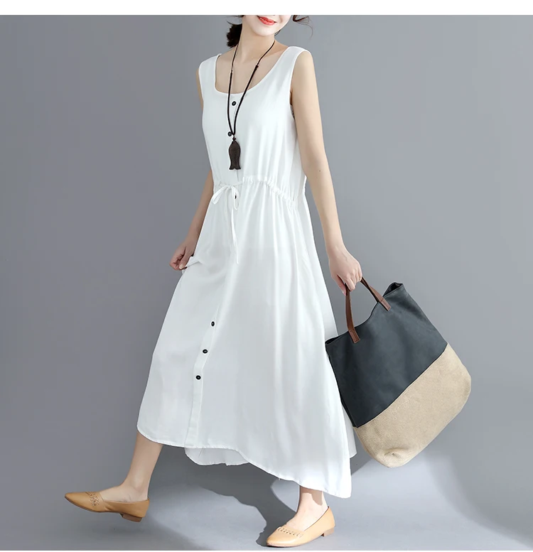 Женское платье без рукавов Boho пляжное из хлопка и льна в стиле ретро модель HJ80 на