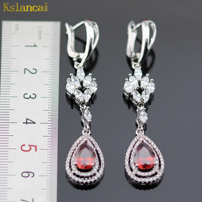Lan Trendy Choker 925 Sterling silver Jewelry Sets Red AAA Zircon Inlay For Necklaces &amp Pendant /Earrings/Bracelet Women | Украшения и