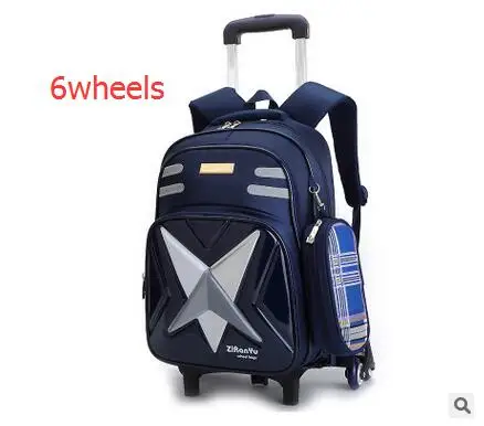 6 wheels blue Детский Школьный рюкзак на колесиках, школьные рюкзаки на колесиках, детский школьный рюкзак на колесиках для мальчиков, детские дорожные сумки - Цвет: 6 wheels blue
