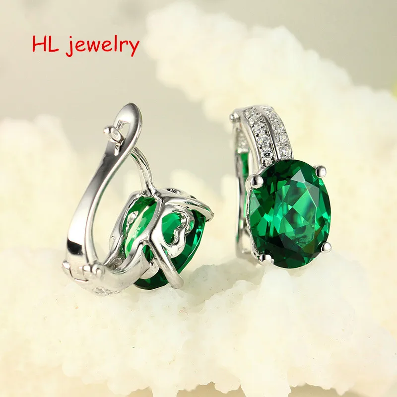 3.5ct Synthesis Green stone 7x9mm Oval 925 Sterling Silver Clip Earrings | Украшения и аксессуары