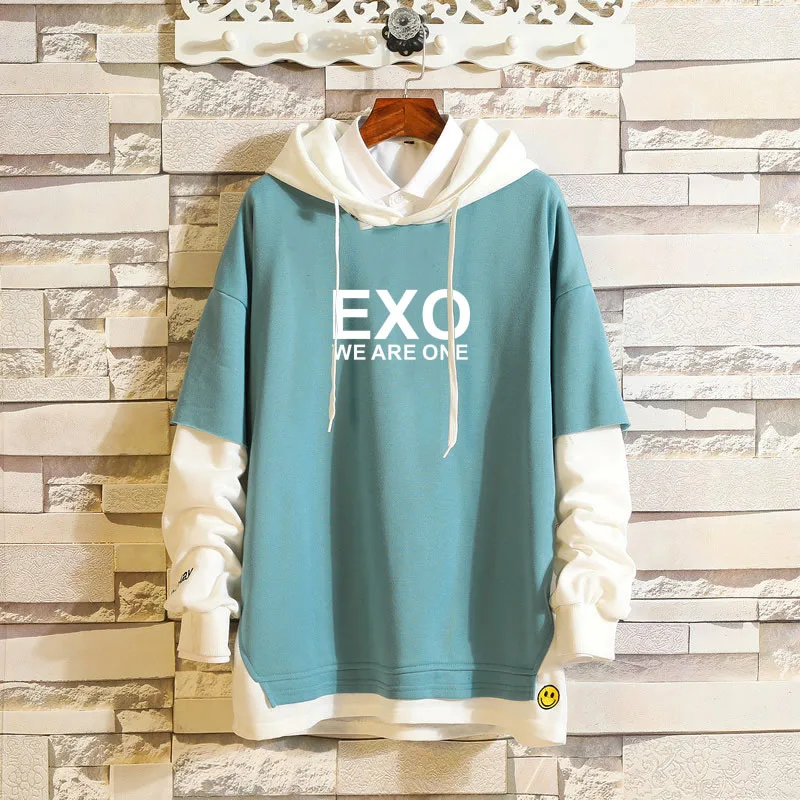 Harajuku модные негабаритные толстовки с капюшоном EXO Kpop Толстовка EXO WE ARE ONE K Pop одежда пуловеры топы хип хоп Уличная 5XL - Цвет: blue 4