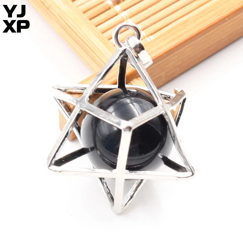 1 шт. Energy Merkaba кулон из натурального камня аметисты Розовый Кварц Круглые бусины рейки колье с целебным кулоном подвесные шармы Ювелирные украшения подарок