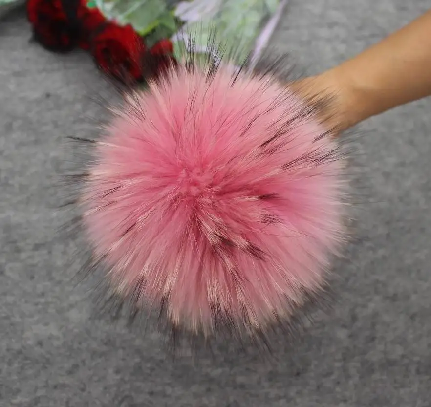 Candy pink 15 см самодельные помпоны из натурального меха енота, Меховые помпоны для женщин и детей, шапочки-бини, шапки большого размера, натуральный помпон для обуви, шапки и сумки - Цвет: Candy pink