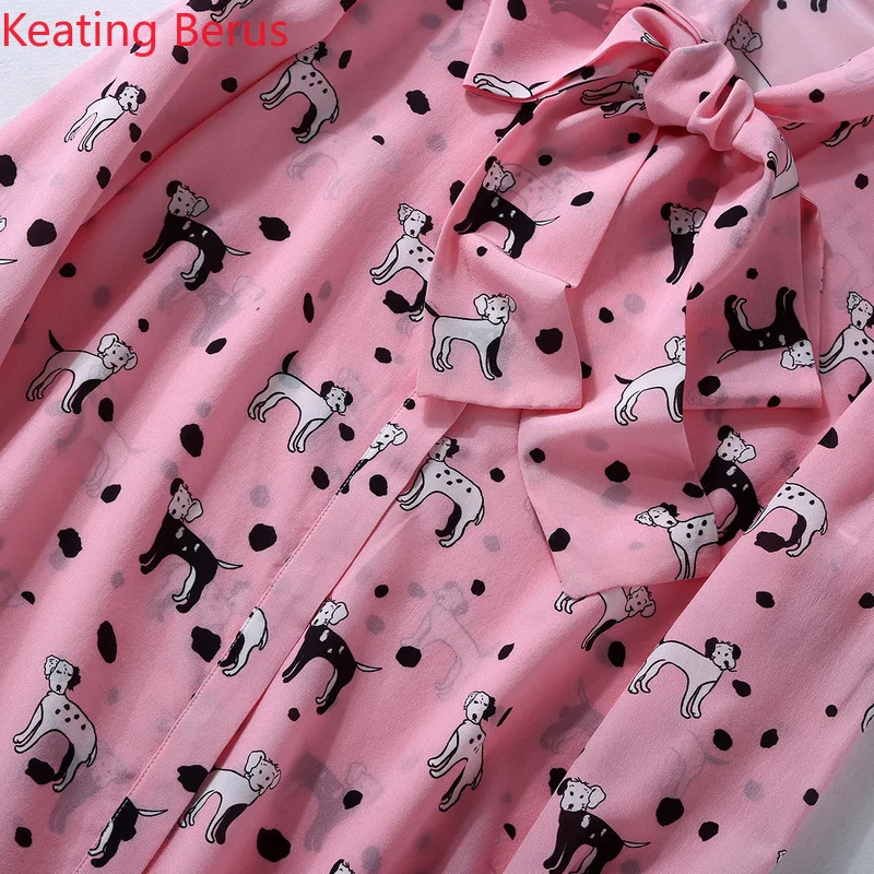 100% Шелковая Женская Летняя шелковая розовая рубашка с принтом свободные тонкие