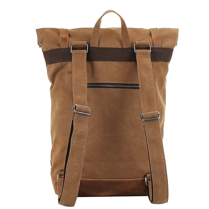 Bagpack Винтаж холст кожаный рюкзак для ноутбука Мужской колледж школьная сумка
