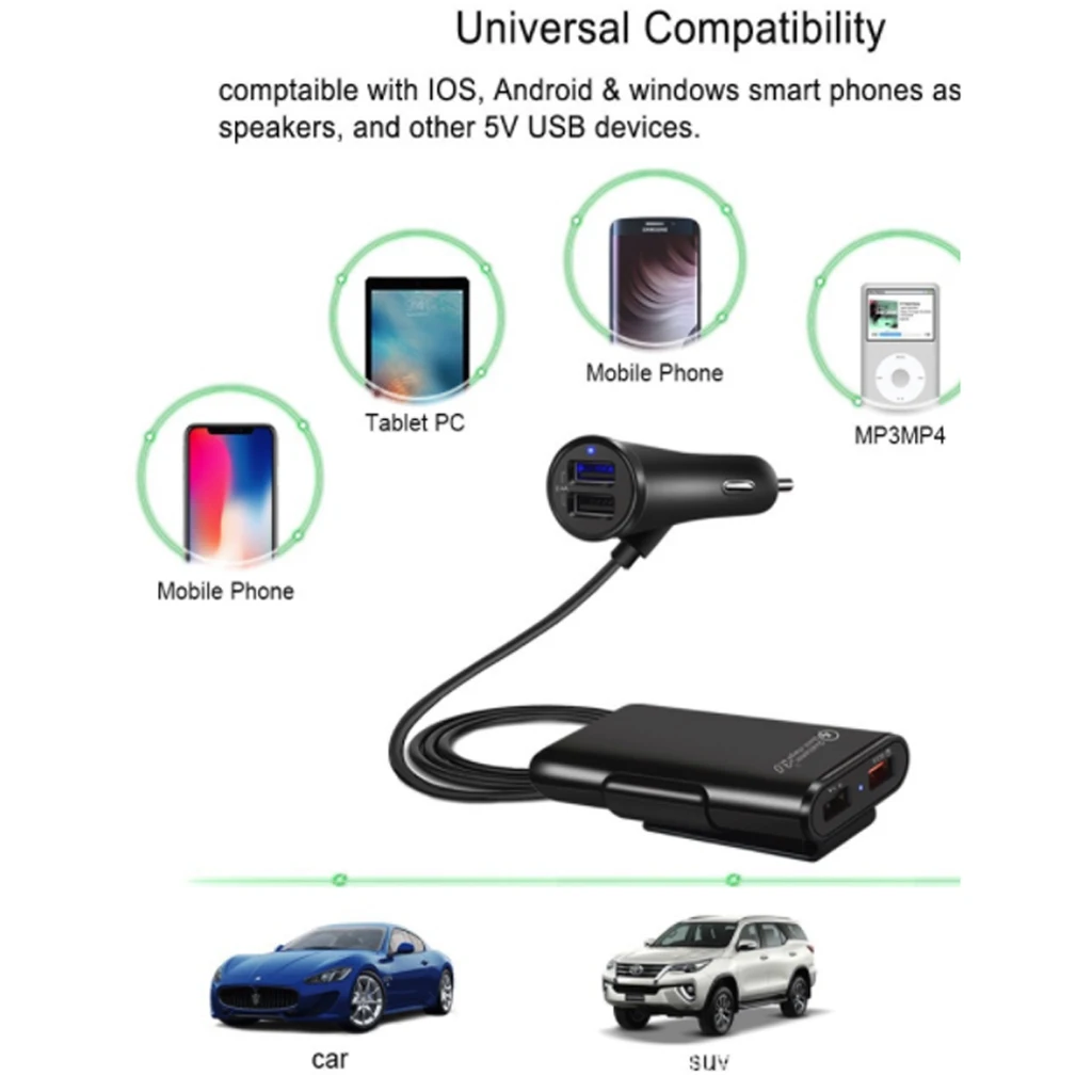 4 порта QC3.0 + 2.4A 3.1A USB Автомобильное зарядное устройство Универсальный Быстрый