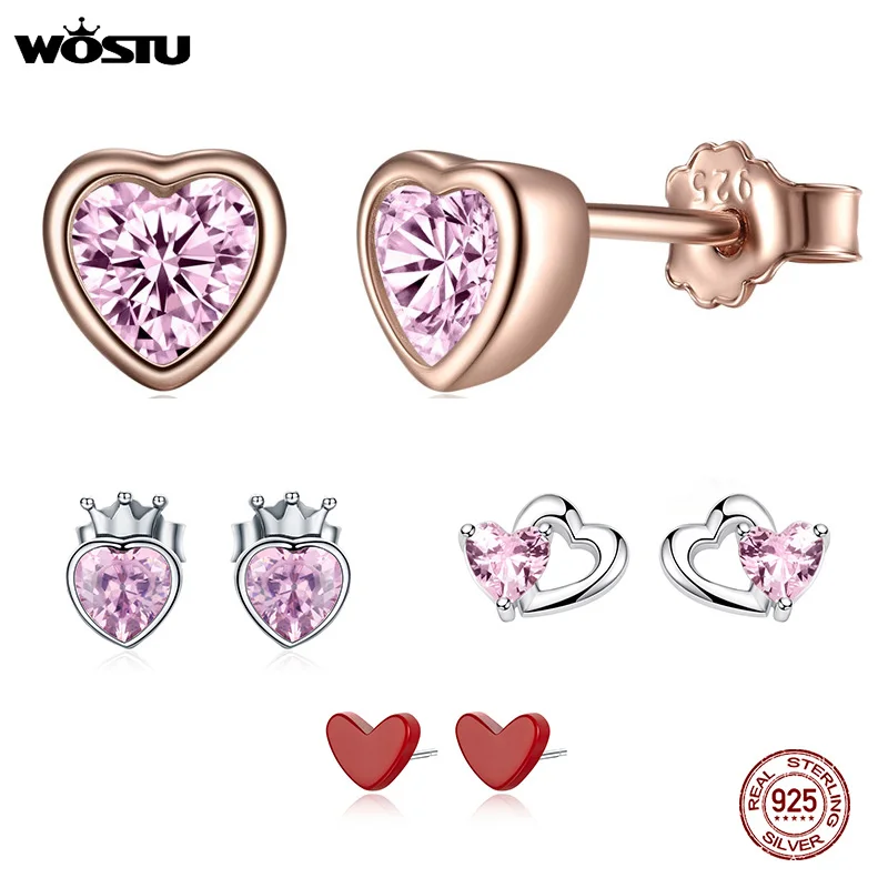 WOSTU 925 пробы серебряные серьги-гвоздики цветок сердце звезды кошка жемчуг маленькие серьги для женщин Свадебные украшения для помолвки