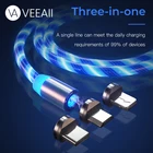 Магнитный кабель VEEAII USB Type-C, Micro USB, для Iphone 11Pro, 7, 8 Plus, X, Samsung мобильный телефон, 1 м, со светодиодной подсветкой
