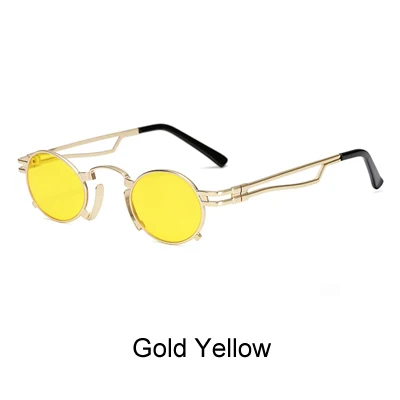 Gold Yellow Ralferty, Ретро стиль, стимпанк, солнцезащитные очки, мужские, женские, дизайнерские, серебристые, черные, UV400, очки, аксессуары, ретро панк, овальные очки, B011 - Цвет линз: Gold Yellow