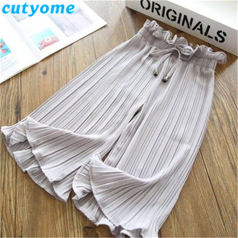 Милые летние широкие брюки для девочек подростков Свободные плиссированные