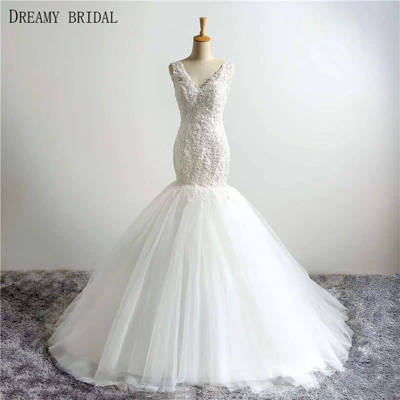 Элегантное Длинное платье русалки Vestido De Noiva 2017 подходит и расклешенные глубокий v