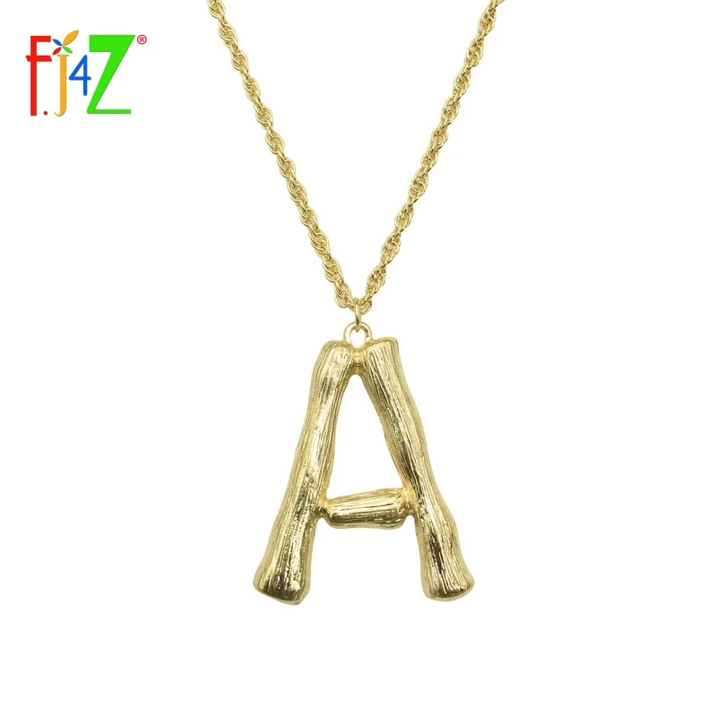 

F.J4Z 2018 Hot Sale Big Bambu Letters Necklace Pendants For Women Golden A-Z 26 Initial Collar Jewelry Alphabet Necklace Bijoux