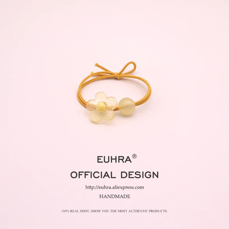 EUHRA, 5 цветов, эластичная прозрачная яркая лента для волос с лепестками для девочек, детская резинка, высокая эластичность