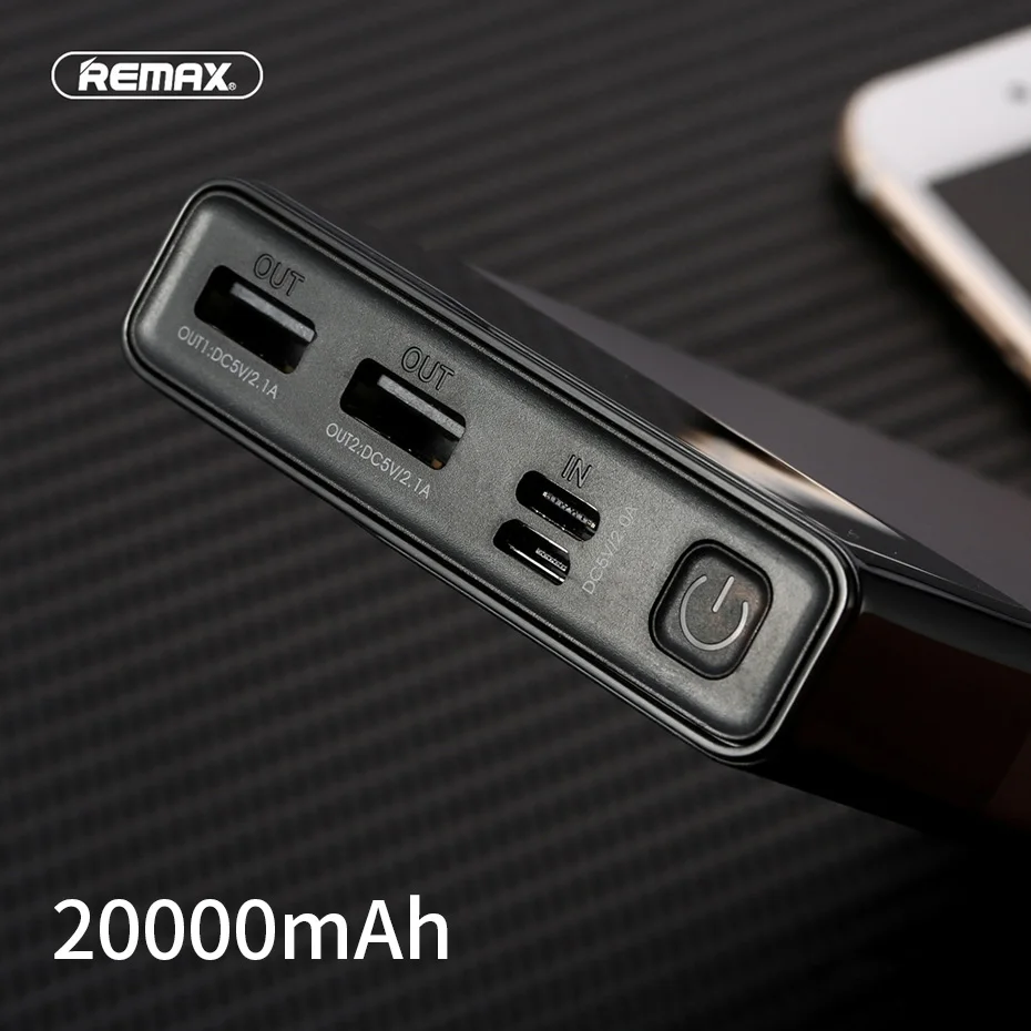 Внешний аккумулятор Remax на 20000 мА · ч с двумя USB портами и ЖК дисплеем|Внешние
