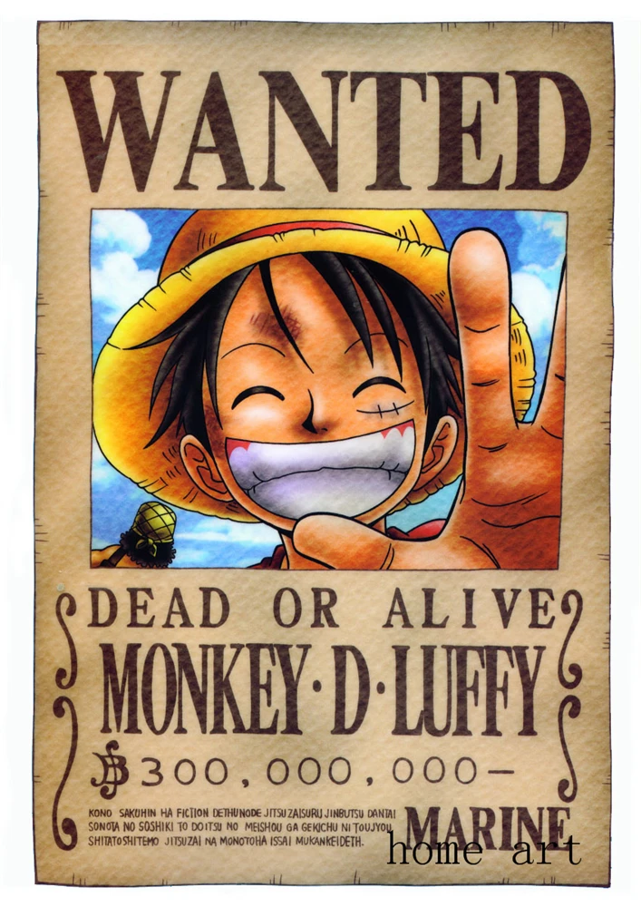 Цельный Плакаты Luffy Wanted наклейки на стену с белым покрытием Бумага Высокое