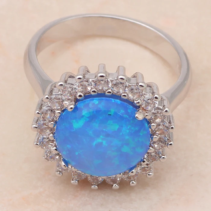 Серебро Штамп кольца для женщин Круглый Голубой Огненный Опал Оптовая и
