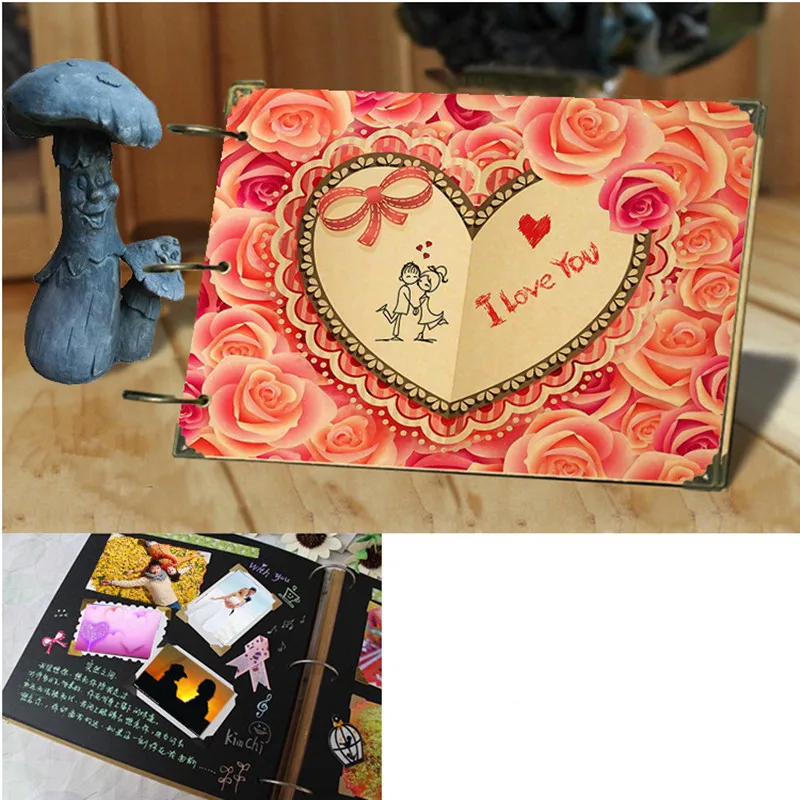 

DIY Paper Handmade Leather Wedding Photo Album Travel Theme Memory Scrapbook Album Family Albums Present Paste album
