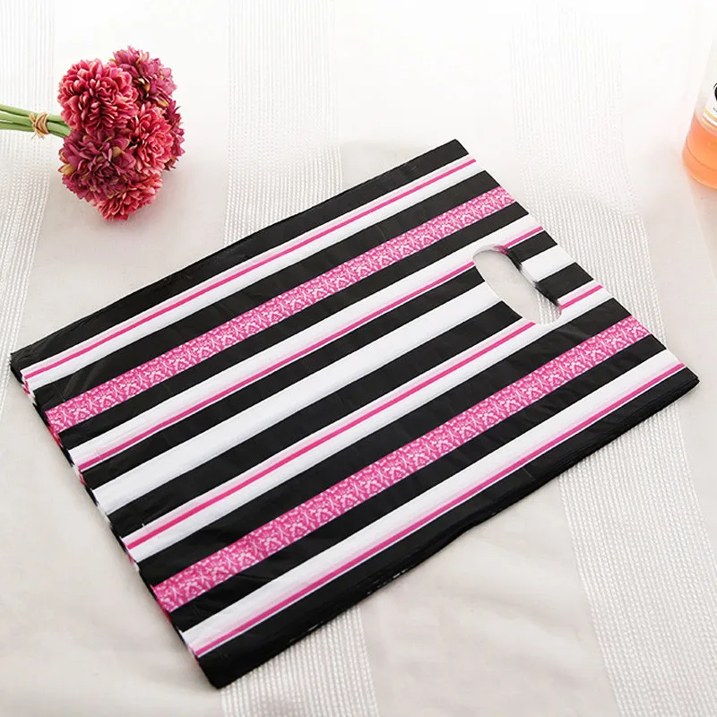 15x20 см ярко розовые Черные Полосатые пластиковые пакеты с ручкой 100 шт./лот мини
