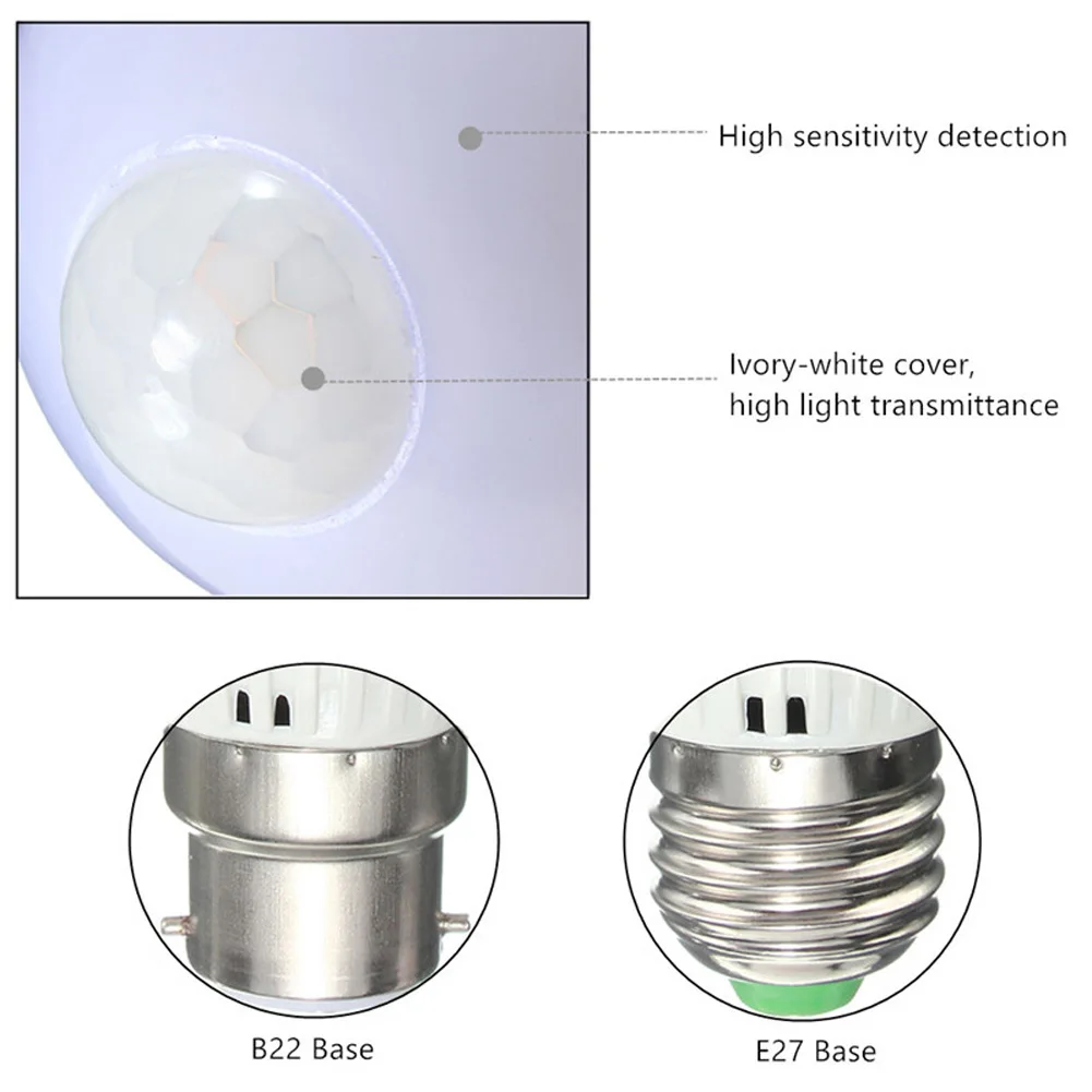 Светодиодная лампа 5730 SMD 5 Вт 7 Вт 9 Вт Smart PIR датчик движения светильник E27 B22 Socket Adpater внутренсветильник s Golbe лампа (art.: 7b23a9380) - 7b23a9380