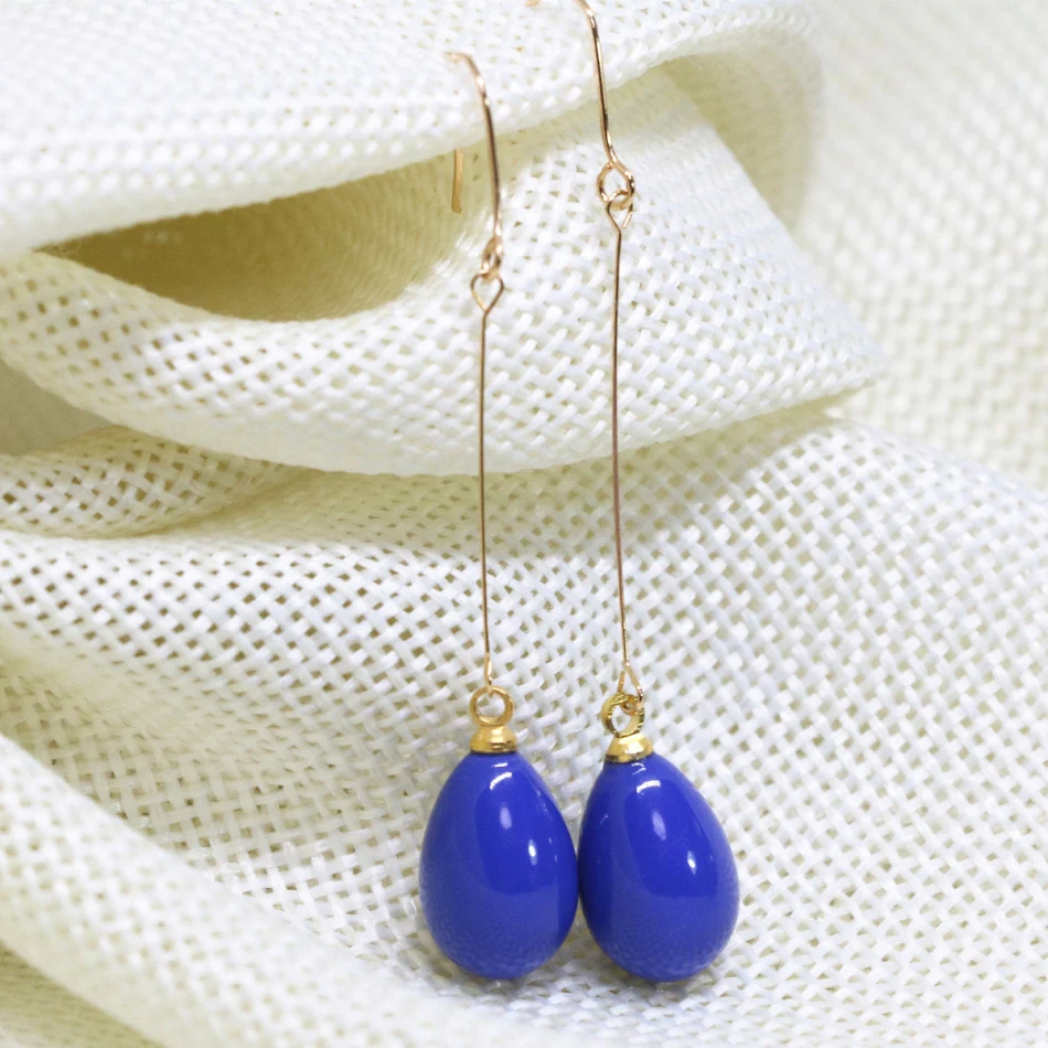 Новые модные длинные серьги для женщин синяя капля выпечки Краска стекло