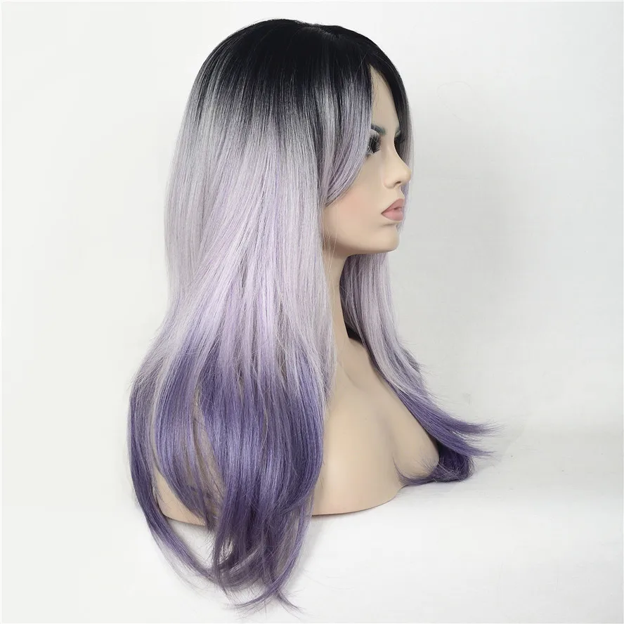 StrongBeauty женский длинный прямой светильник для волос фиолетовый Ombre парик