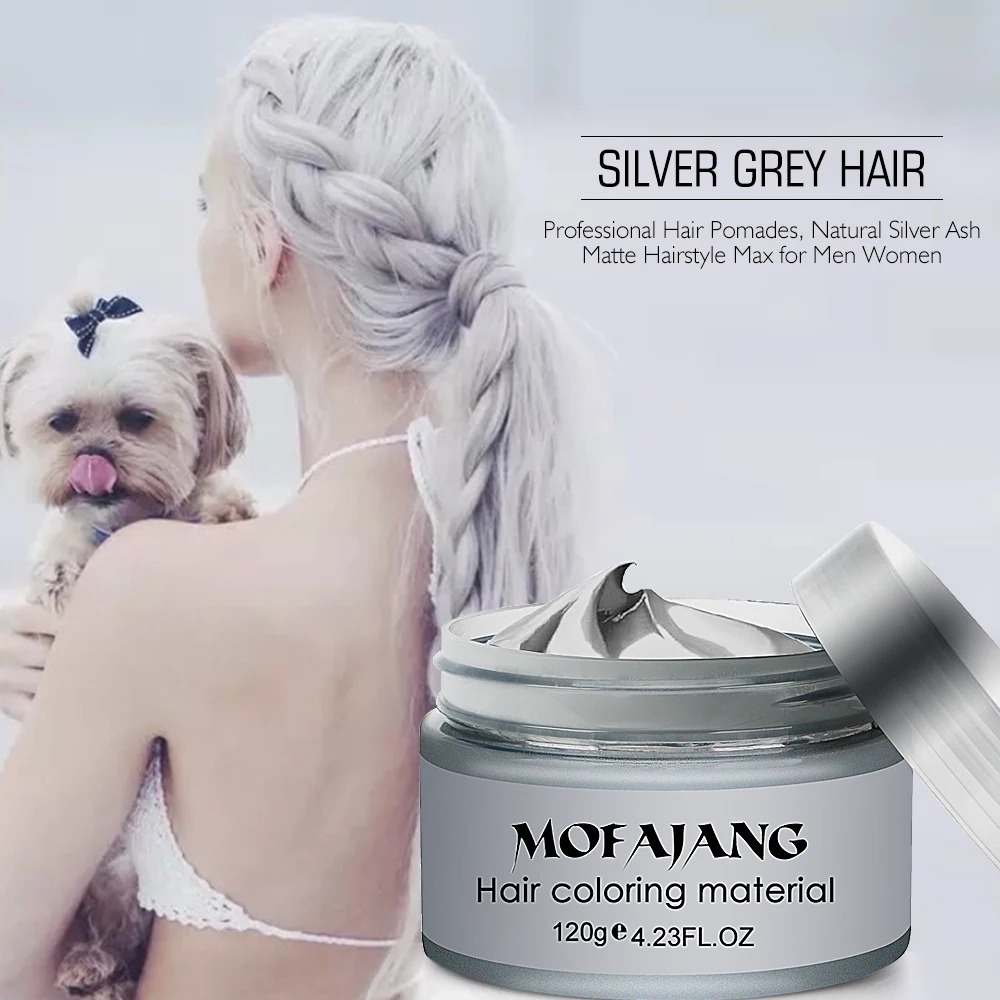Mofajang цветной воск для волос, для укладки, с помпоном, серебристая, для бабушек, серая краска для волос, одноразовый, формовочный, цветной, глиняный крем, 7 цветов/комплект
