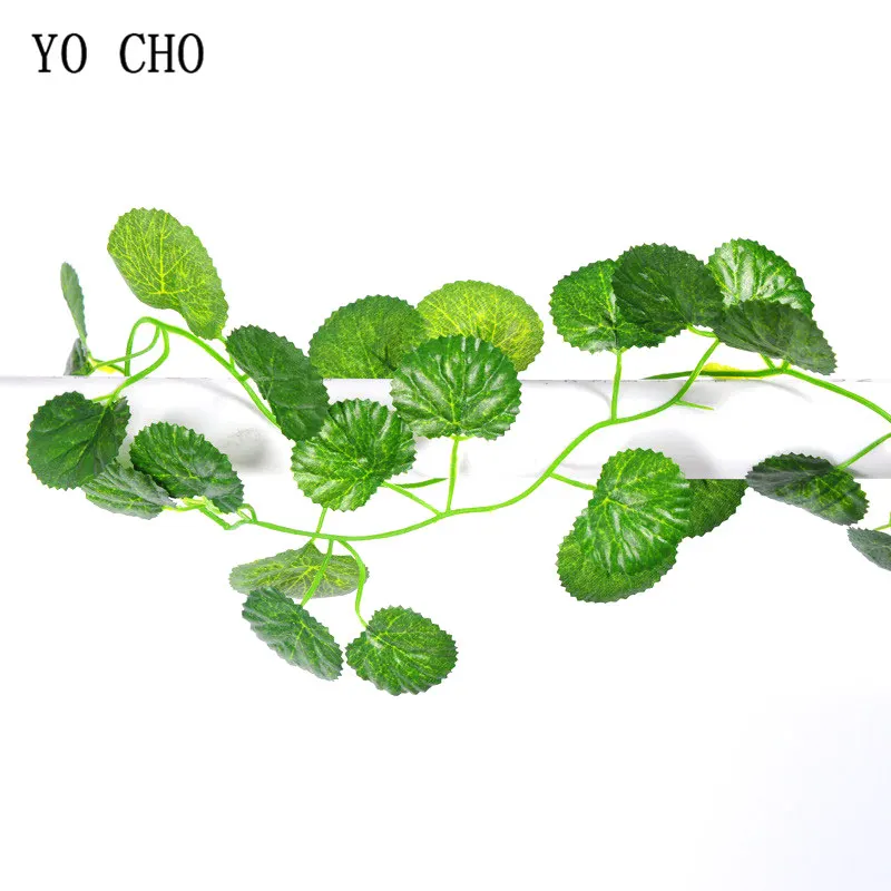 YO CHO-plantas colgantes artificiales verdes para interiores, decoraci&oacute;n de boda, hogar, patio, Bar, bricolaje, guirnalda de hiedra Artificial para pared, 12 unids/lote-0