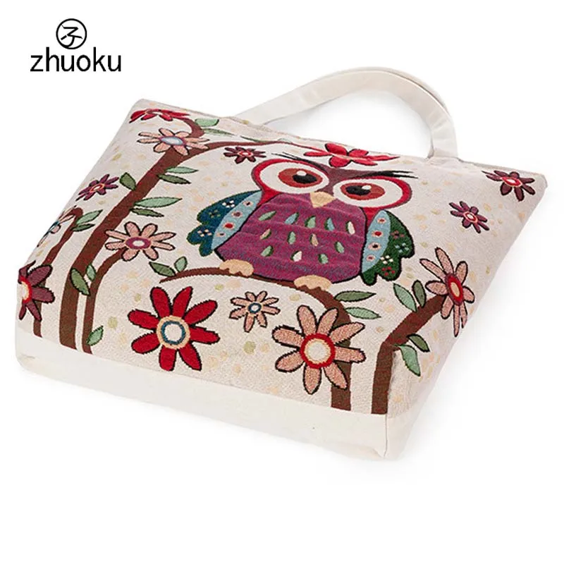 Environmental Tote bag reusable shopping Embroidery owl Canvas fabric Women Shoulder shopper bolsa tela T46 | Багаж и сумки