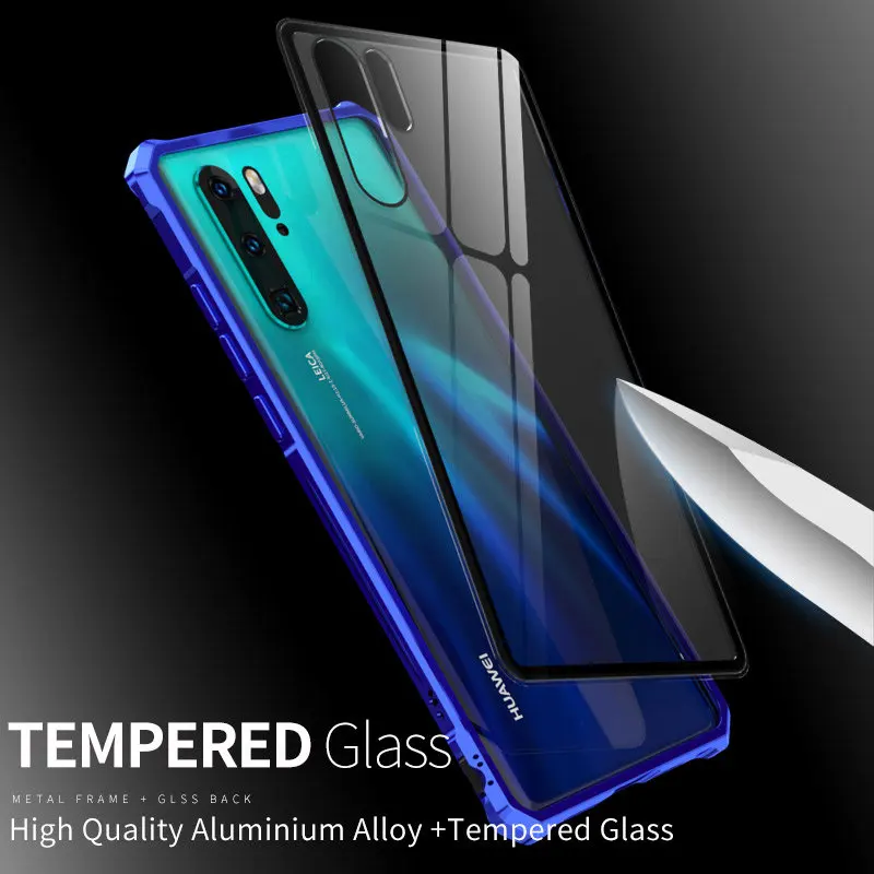 Яркая и крутая цветная металлическая рамка для Huawei P30 Pro Чехол 9H жесткий